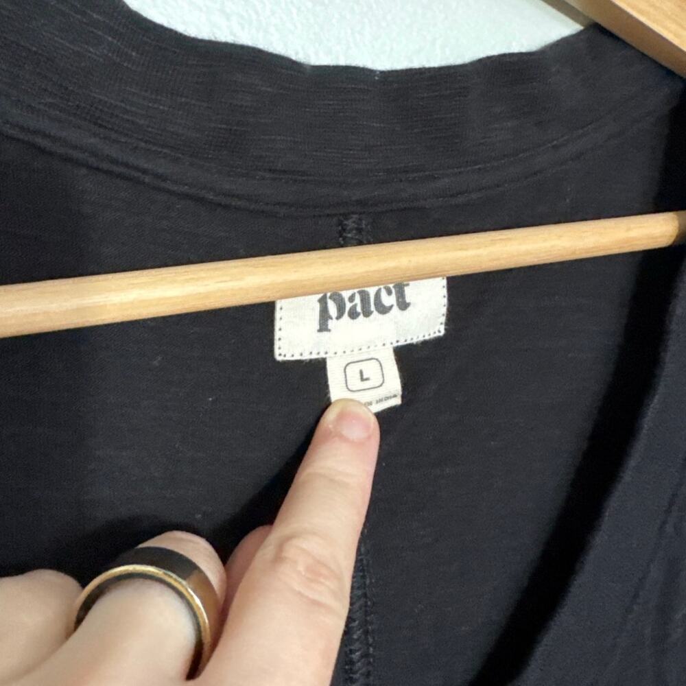 Women's Size L Pact Black T-Shirt V-Neck Dress Organic Cotton Pockets Natural - Picture 5 of 8